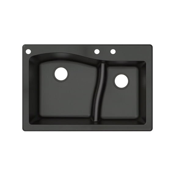 Transolid Aversa SilQ Granite 33-in. Drop-in Kitchen Sink with 3 BAC Faucet Holes in Black
