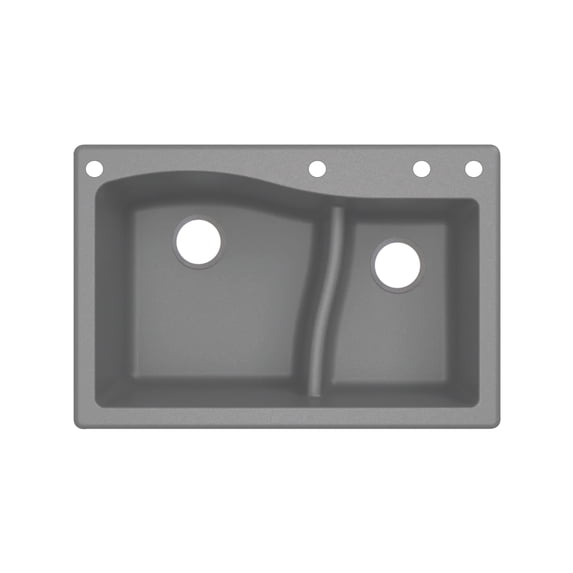 Transolid Aversa SilQ Granite 33-in. Drop-in Kitchen Sink with 4 BADE Faucet Holes in Grey
