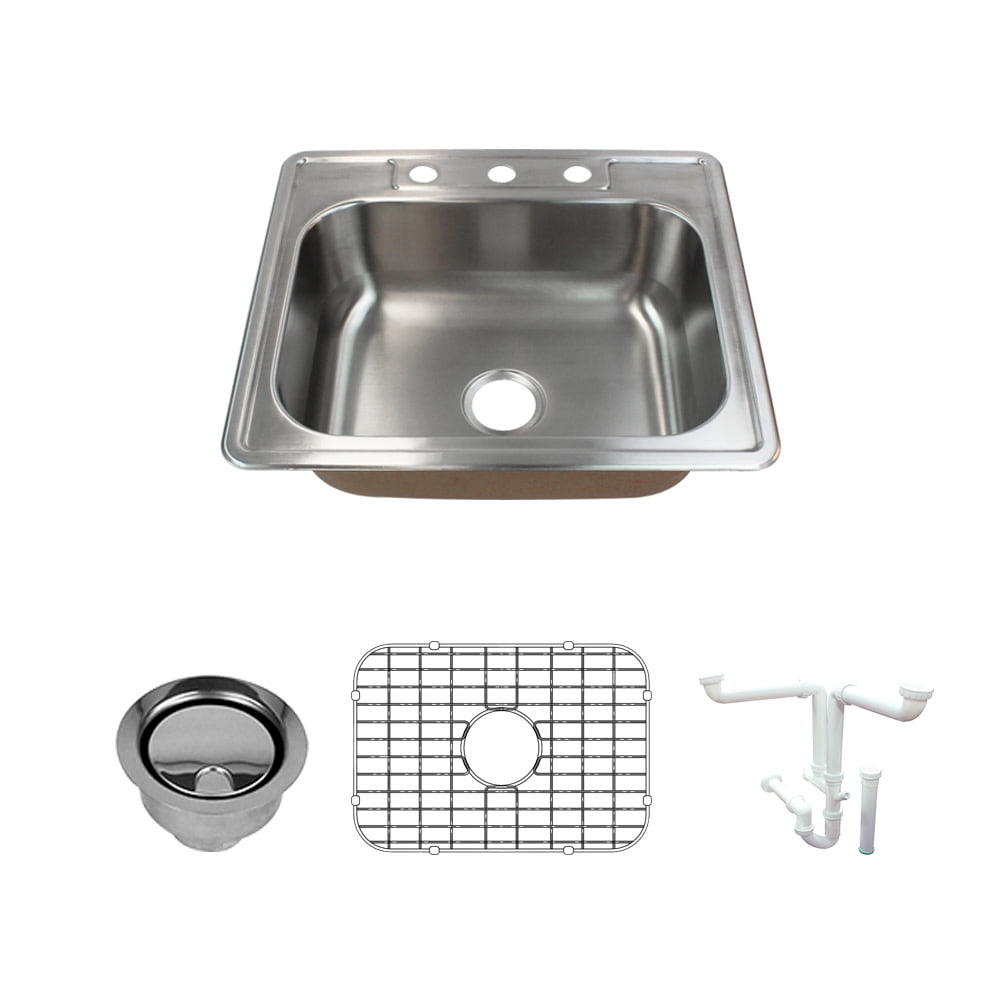 Classic 25'' Brushed Stainless Steel Single Bowl Drop-In Kitchen Sink