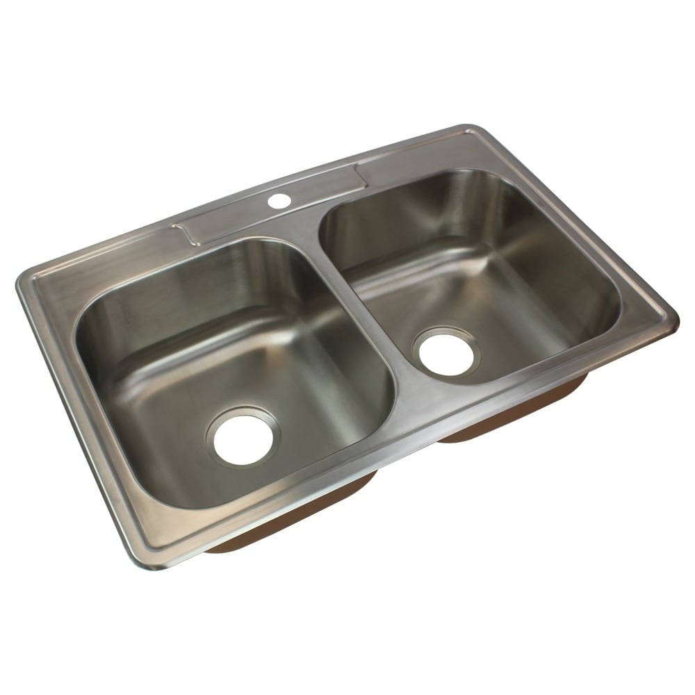 33'' Brushed Stainless Steel Double Bowl Drop-In Kitchen Sink