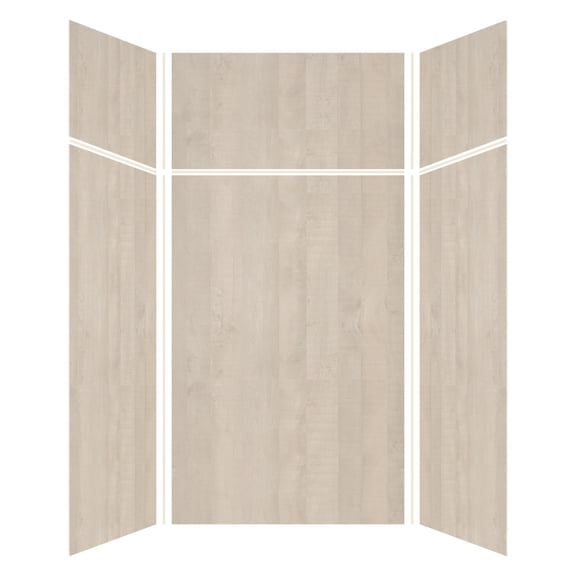 Transolid Expressions 48" X 48" X 96" 6-Piece Shower Wall Kit with Extension Kit, Bleached Oak