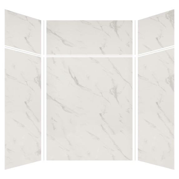 Transolid Expressions 60" X 60" X 96" 6-Piece Tub/Shower Wall Kit with Extension Kit, Bianca