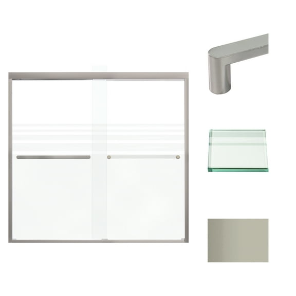 Transolid FBPT605808F-R-BN Frederick 57.75-59 in. W x 58 in. H Semi-Frameless Bypass Shower Door Featuring EXCLUSIVE TruMotion Soft Close Technology in Brushed Stainless with Frosted Glass