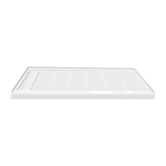 Transolid FL6030L-31 Linear 60-in W x 30-in L Rectangular Alcove Concealed End Drain Shower Base with Left Hand Drain, White