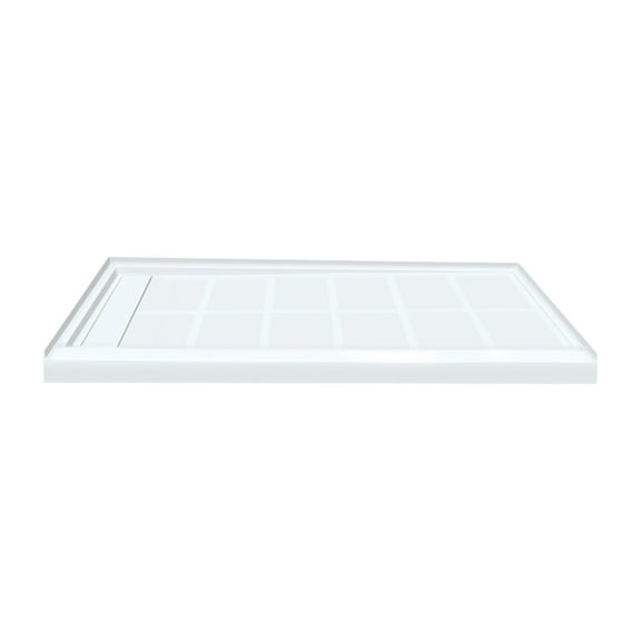 Transolid FL6032L-31 Linear 60-in W x 32-in L Rectangular Alcove Concealed End Drain Shower Base with Left Hand Drain, White