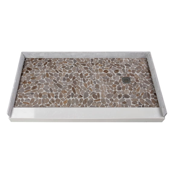 Transolid FPT6032C-PC 60-in x 32-in Pre-Tiled Shower Base with Center Drain in Pebble Creme