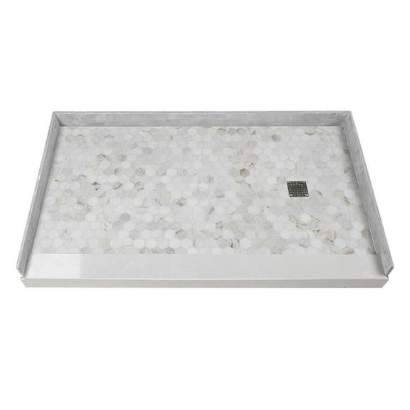 Transolid FPT6036C-HO 60-in x 36-in Pre-Tiled Shower Base with Center Drain in Off-White Hexagon