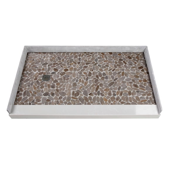 Transolid FPT6036R-PC 60-in x 36-in Pre-Tiled Shower Base with Right Hand Drain in Pebble Creme