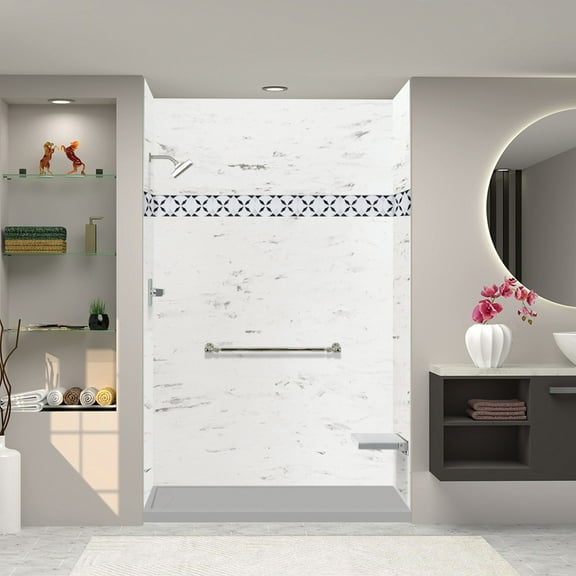 Transolid FSL6036L-87 60-in x 36-in Cast Solid Surface Low Profile Shower Base with Linear Concealed Left Hand Drain, Concrete