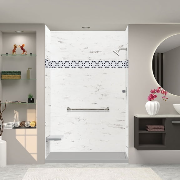 Transolid FSL6036R-87 60-in x 36-in Cast Solid Surface Low Profile Shower Base with Linear Concealed Right Hand Drain, Concrete