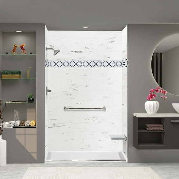 Transolid FTD6032-31 61.5-in x 33.5-in Trench Drain Shower Base, White