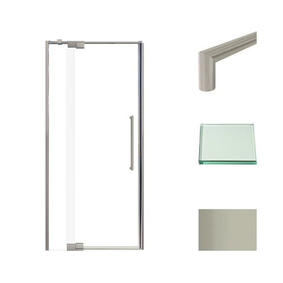 Transolid IPD367610C-T-BN Irene 32-36 in. W x 76 in. H Pivot Shower Door in Brushed Nickel with Clear Glass