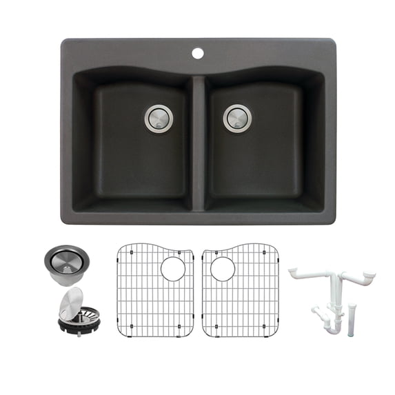 Transolid K-Atde3322 Aversa 33" Drop In Double Basin Granite Kitchen Sink - Black