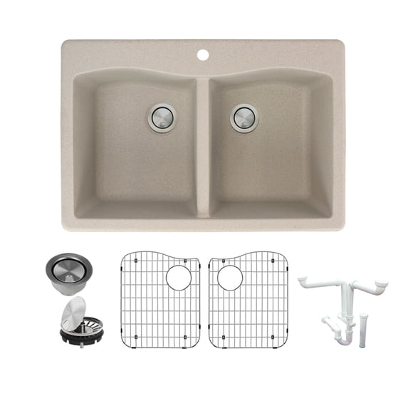 Transolid K-Atde3322 Aversa 33" Drop In Double Basin Granite Kitchen Sink - Cafe Latte