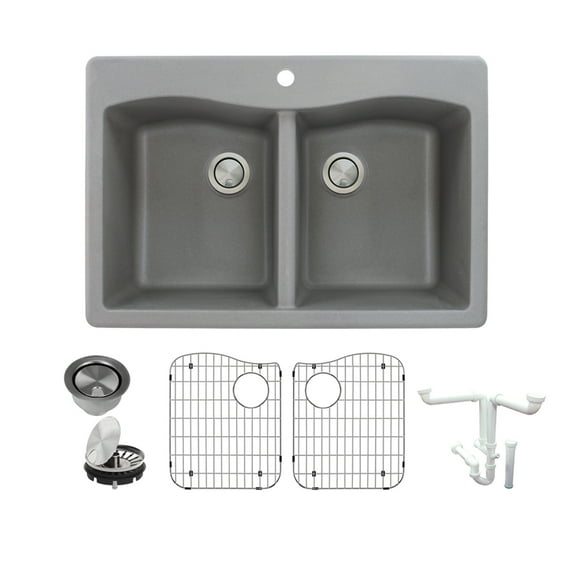 Transolid K-Atde3322 Aversa 33" Drop In Double Basin Granite Kitchen Sink - Grey