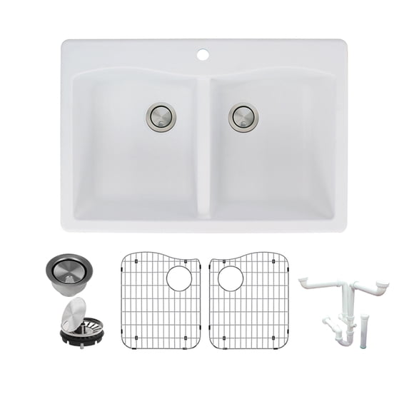 Transolid K-Atde3322 Aversa 33" Drop In Double Basin Granite Kitchen Sink - White