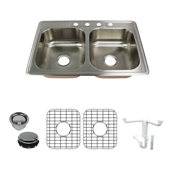 Transolid K-Ctde33228-4 Classic 33" Drop In Double Basin Stainless Steel Kitchen Sink -