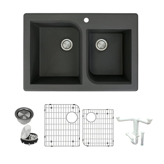 Transolid K-Rtdo3322 Radius 3-1/16" Drop In Double Basin Granite Kitchen Sink - Black