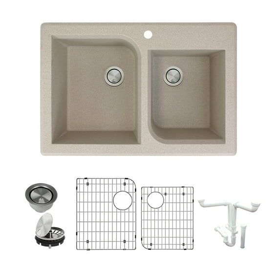 Transolid K-Rtdo3322 Radius 3-1/16" Drop In Double Basin Granite Kitchen Sink - Cafe Latte