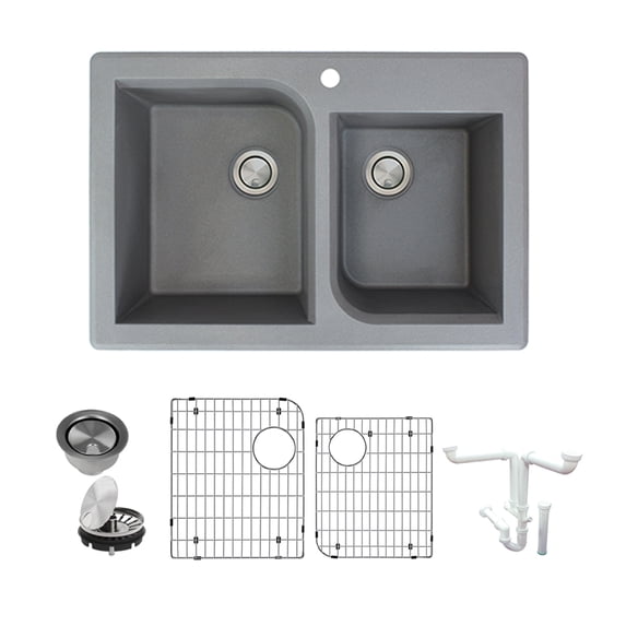 Transolid K-Rtdo3322 Radius 3-1/16" Drop In Double Basin Granite Kitchen Sink - Grey