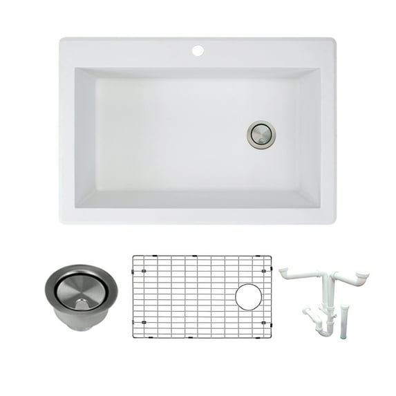 Transolid K-Rtss3322 Radius 33" Drop In Single Basin Granite Kitchen Sink - White