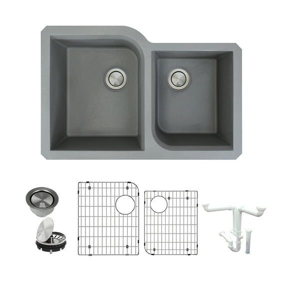 Transolid K-Rudo3120 Radius 31-3/4" Undermount Double Basin Granite Kitchen Sink - Grey
