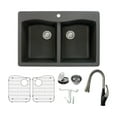thumbnail image 1 of Transolid Kf-Atde3322 Aversa 33" Drop In Double Basin Granite Kitchen Sink - Black, 1 of 7