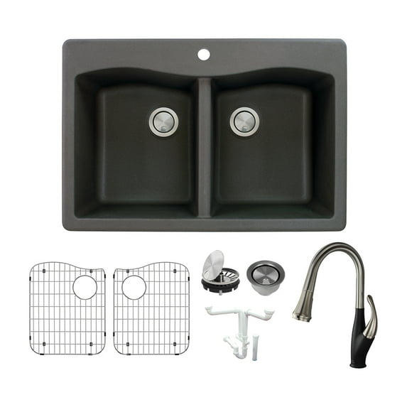 Transolid Kf-Atde3322 Aversa 33" Drop In Double Basin Granite Kitchen Sink - Black