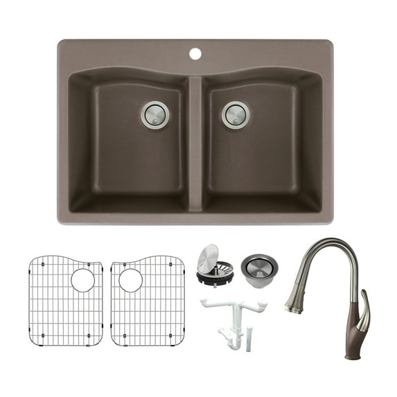 Transolid Kf-Atde3322 Aversa 33" Drop In Double Basin Granite Kitchen Sink - Brown