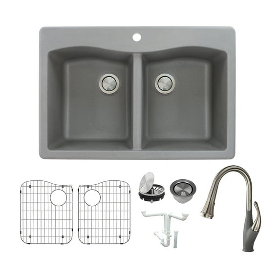 Transolid Kf-Atde3322 Aversa 33" Drop In Double Basin Granite Kitchen Sink - Grey