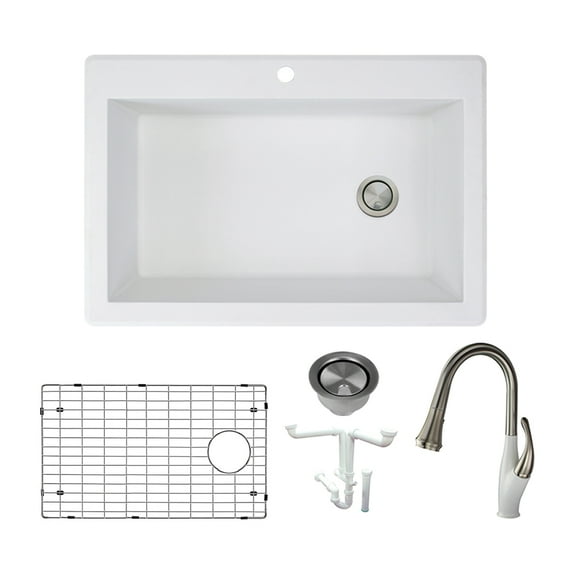 Transolid Kf-Rtss3322 Radius 33" Drop In Single Basin Granite Kitchen Sink - White