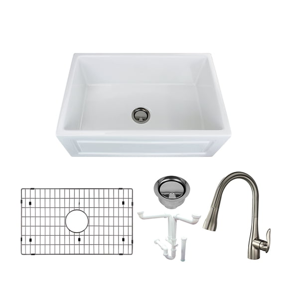 Transolid Logan 30" Farmhouse Kitchen Sink Kit with Faucet, Grid and Strainer