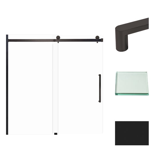 Transolid MBDT606008C-R-MB Madeline 60 in. W x 60 in. H Frameless Sliding Barn Shower Door with Fixed Panel in Matte Black with Clear Glass and Riley Handles