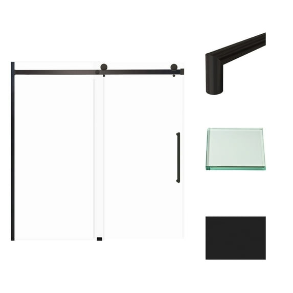 Transolid MBDT606008C-T-MB Madeline 60"x60" Frameless Sliding Barn Shower Door with Fixed Panel Featuring EXCLUSIVE TruMotion Technology in Matte Black with Clear Glass and Turin Handles