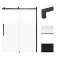 thumbnail image 1 of Transolid MBDT607608C-R-MB Madeline 60 in. W x 76 in. H Frameless Sliding Barn Shower Door with Fixed Panel in Matte Black with Clear Glass and Riley Handles, 1 of 5