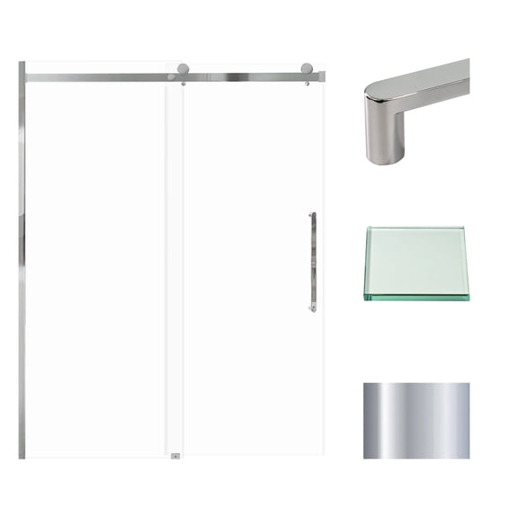 Transolid MBDT607608C-R-PC Madeline 60 in. W x 76 in. H Frameless Sliding Barn Shower Door with Fixed Panel in Polished Chrome with Clear Glass and Riley Handles