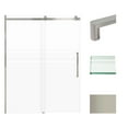 thumbnail image 1 of Transolid MBDT607608FR-R-BS Madeline 60 in. W x 76 in. H Frameless Sliding Barn Shower Door with Fixed Panel in Brushed Stainless with Frosted Glass and Riley Handles, 1 of 5