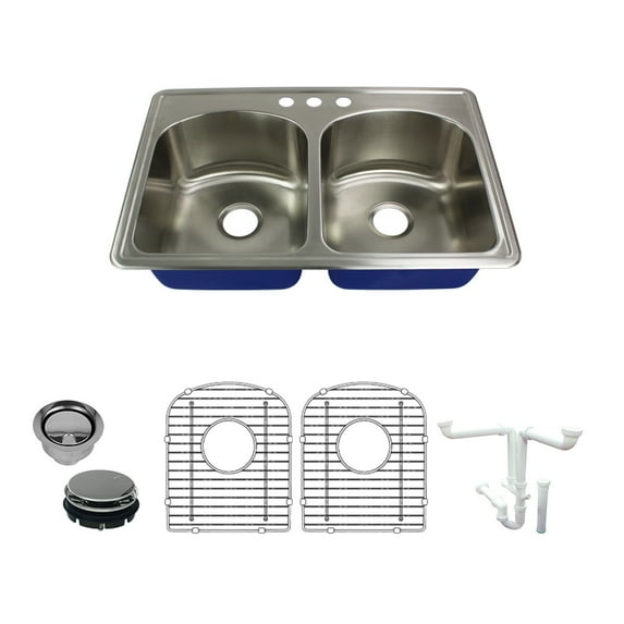 Transolid K-Mtdd33229-3 Meridian 33" Drop In Double Basin Stainless Steel Kitchen Sink -