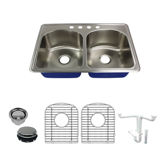 Transolid K-Mtdd33229-4 Meridian 33" Drop In Double Basin Stainless Steel Kitchen Sink -