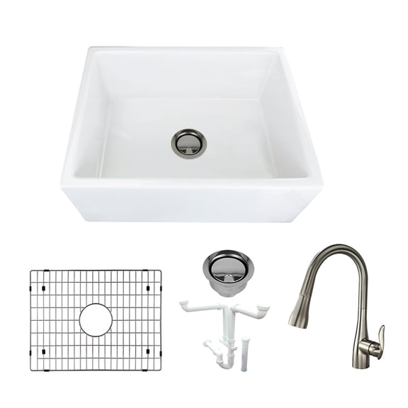 Transolid Porter 24" Farmhouse Kitchen Sink Kit with Faucet, Grid and Strainer