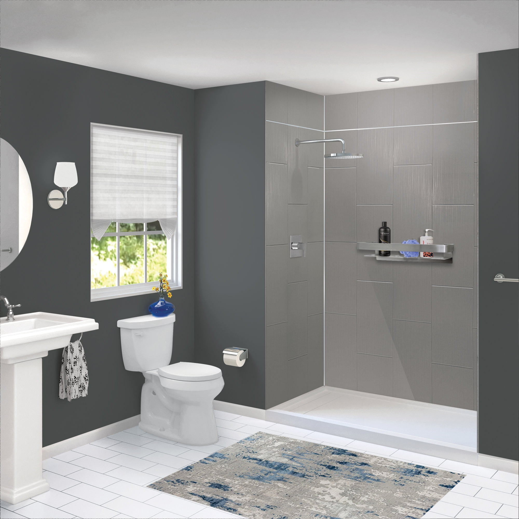 Transolid Dark Grey Vertical Tile 96" x 60" Shower Wall Kit