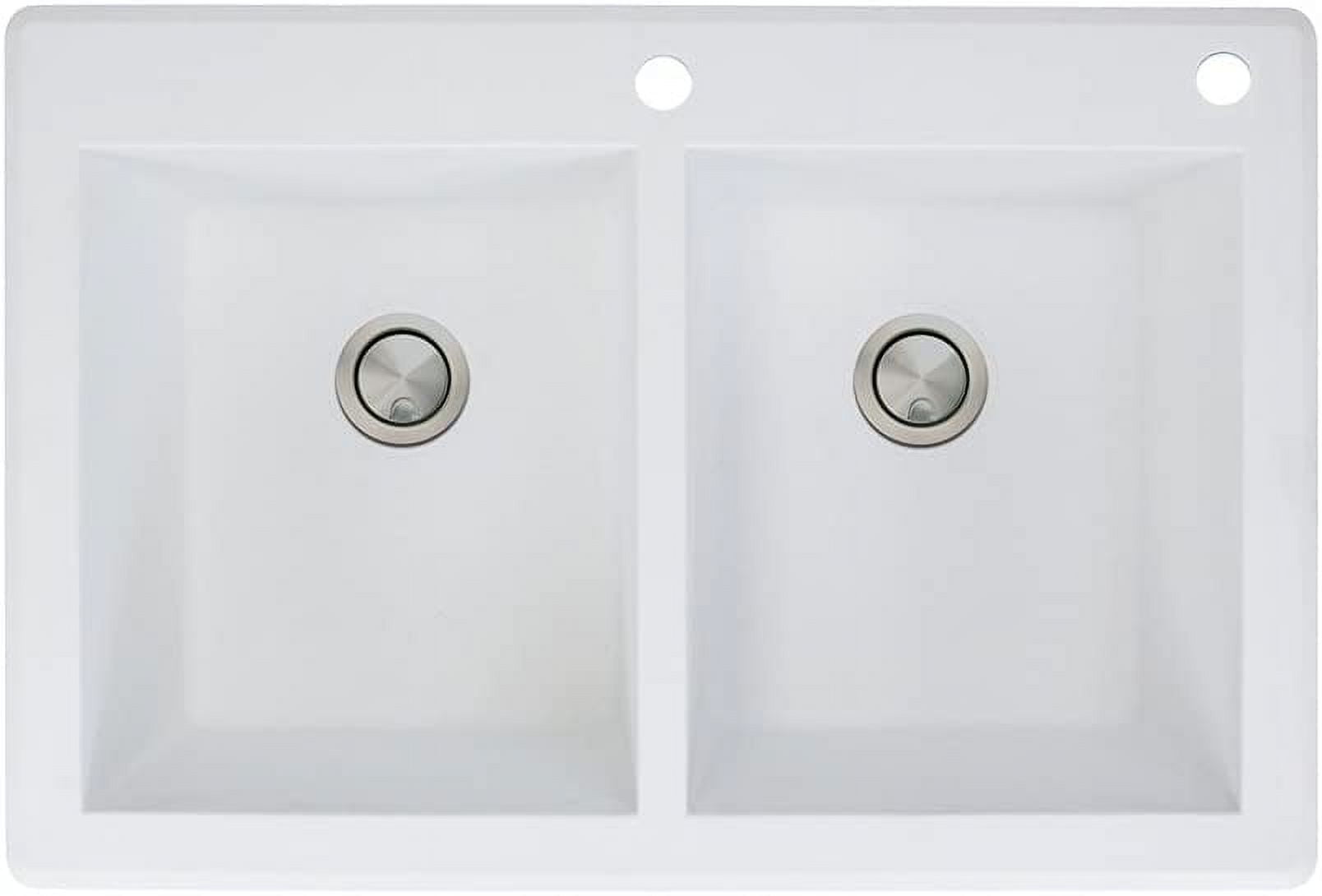 Transolid RTDE3322-01-CE Radius Granite 2-Hole Drop-In Double-Bowl Kitchen Sink, 33" x 22" x 9 ...