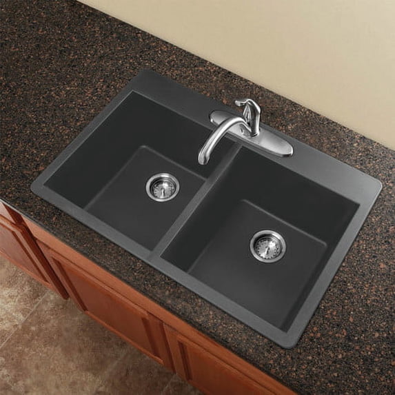 Transolid Radius 33'' L x 22'' W Granite Double Equal Drop-in Kitchen Sink