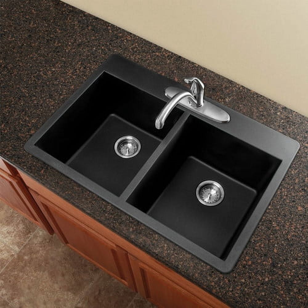 Transolid Radius 33'' L x 22'' W Granite Double Equal Drop-in Kitchen Sink