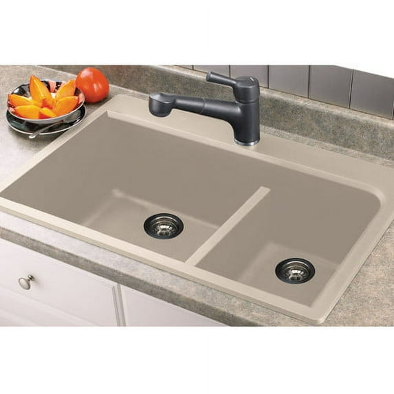 Transolid Radius 33'' L x 22'' W Granite Double offset Drop-in Kitchen Sink