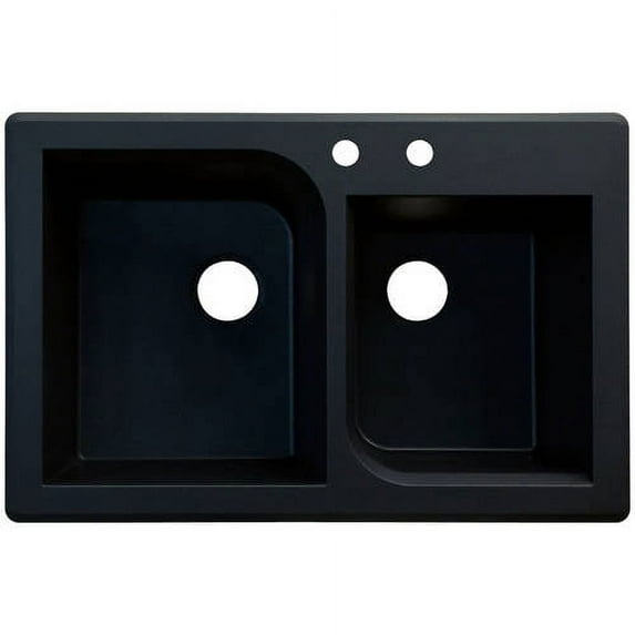 Transolid Radius 33in x 22in silQ Granite Drop-in Double Bowl Kitchen Sink with 2 AB Faucet Holes, In Black