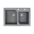 thumbnail image 1 of Transolid Radius 33in x 22in silQ Granite Drop-in Double Bowl Kitchen Sink with 2 AC Faucet Holes, In Grey, 1 of 4