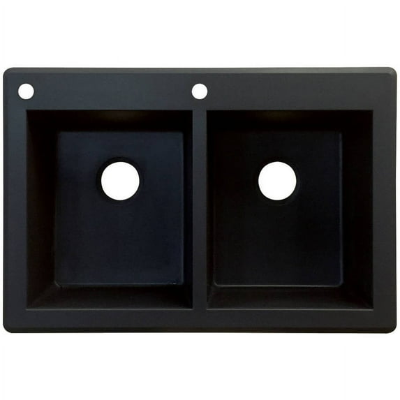 Transolid Radius 33in x 22in silQ Granite Drop-in Double Bowl Kitchen Sink with 2 CA Faucet Holes, In Black