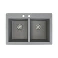 thumbnail image 1 of Transolid Radius 33in x 22in silQ Granite Drop-in Double Bowl Kitchen Sink with 2 CB Faucet Holes, In Grey, 1 of 4