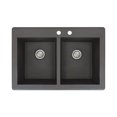 thumbnail image 1 of Transolid Radius 33in x 22in silQ Granite Drop-in Double Bowl Kitchen Sink with 2 CD Faucet Holes, In Black, 1 of 4